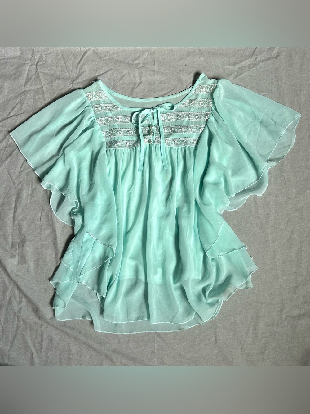 vintage silk teal babydoll top